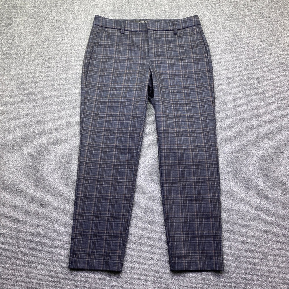 Liverpool Los Angeles Petite 29/8 Navy Grey Tartan Plaid Trousers LP5084CA70